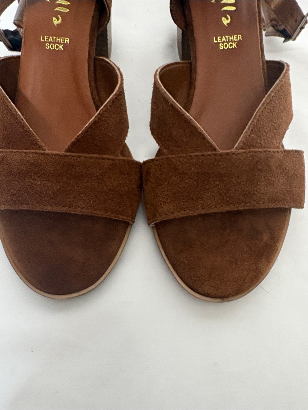 Women’s Brown Suede Cross-Strap Sandals with Ankle Buckle - Picture 6 of 11